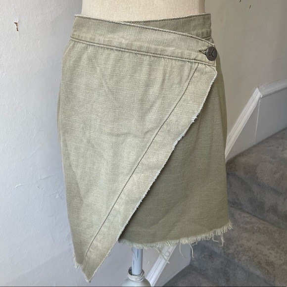 One Teaspoon Cococash Khaki Asymmetric Raw Hem Cotton Wrap Skirt EUC Size Small - Picture 1 of 12